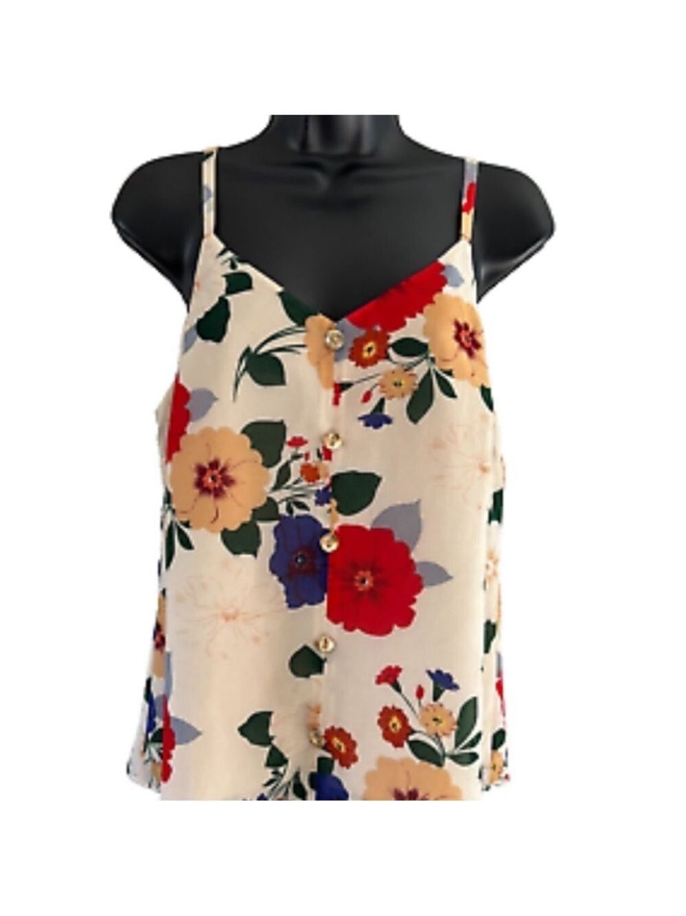 CAbi Red and Blue Buttoned Camisole Top Small